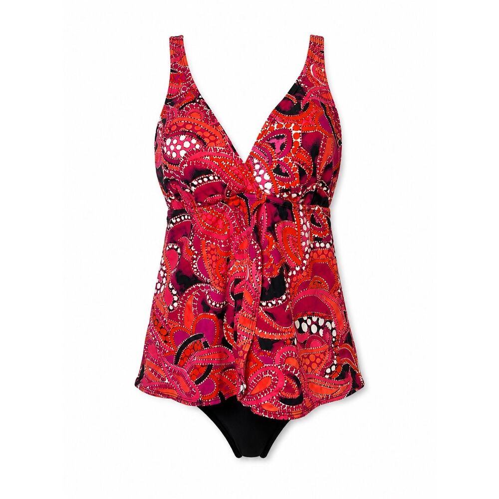 Jantzen Pink Orange Paisley Swimdress One Piece Swimsuit Size 12